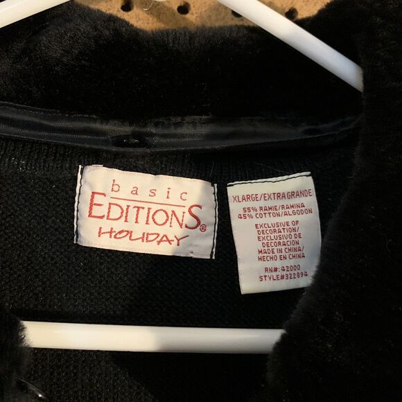 VTG Christmas Sweater Basic Editions Sequined Poinsettias Size XL Novelty Pearl - Picture 4 of 7